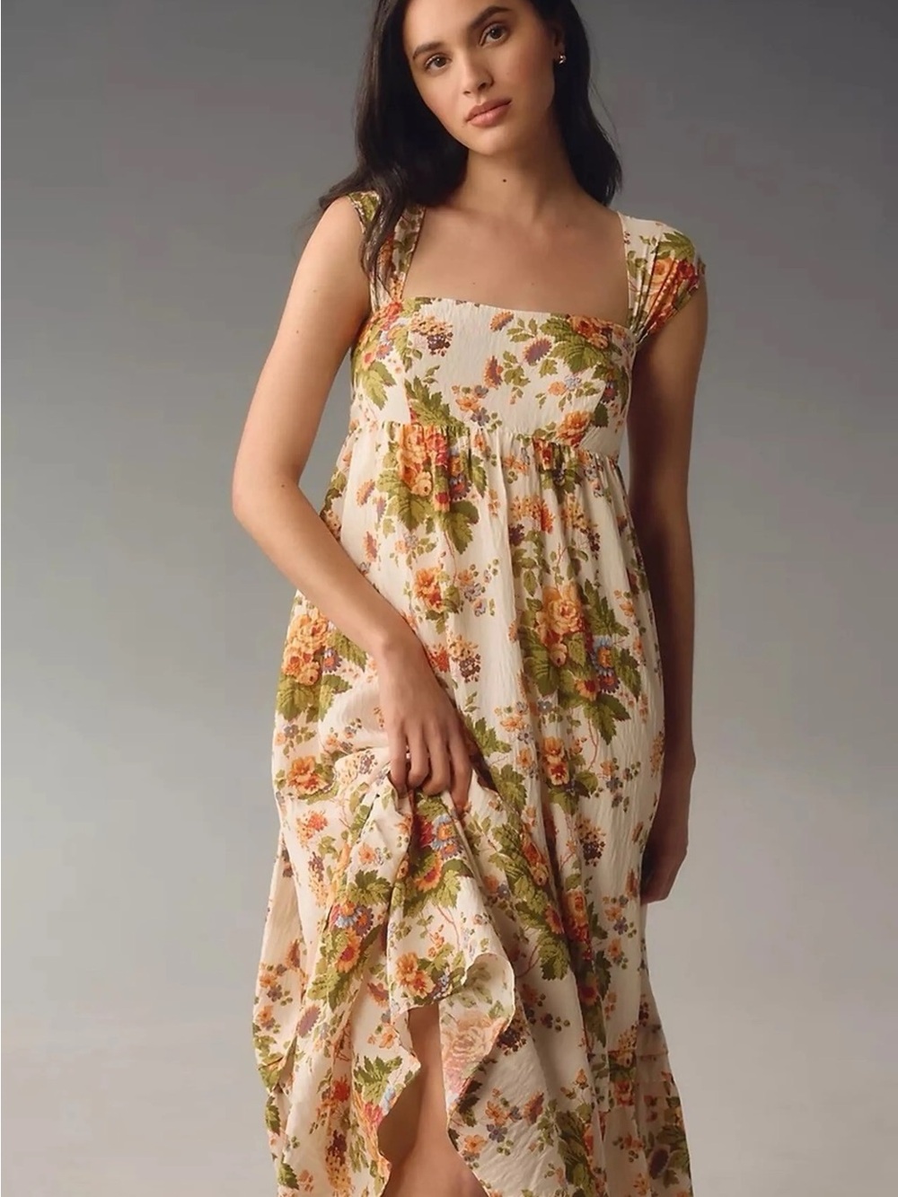 Anthropologie Sleeveless Square Neck Orange Floral Maxi Dress in S